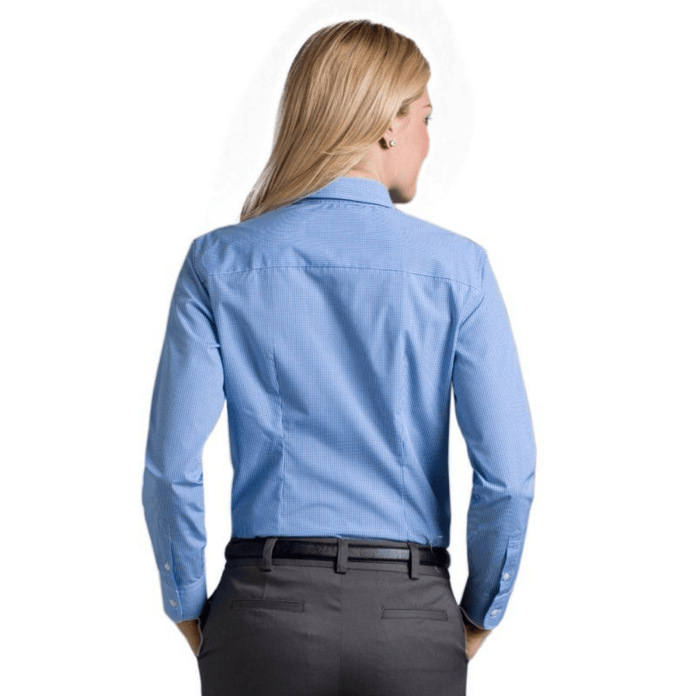 Female Blue Tailored Gingham Check Blouse / Shirt - Back