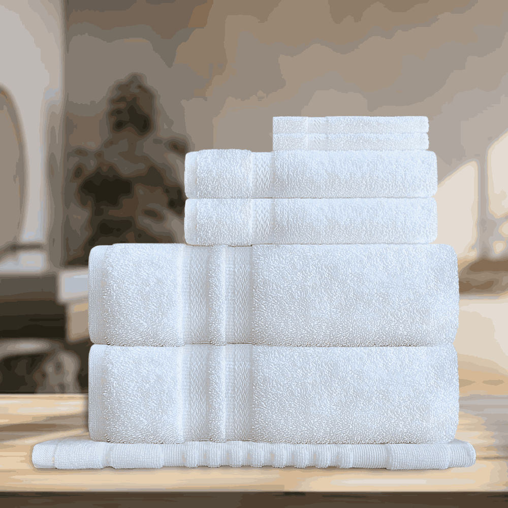 Enhance your washroom aesthetics with high-quality hotel towels that combine elegant design with superior quick-dry performance, perfect for Airbnb hosts Bath Towel (2pcs), Hand Towel (2pcs), Wash Cloth (2pcs), Bath﻿ Mat (1pcs)