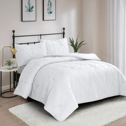3 Piece Pintuck Comforter Set - Vacuum Pack - white