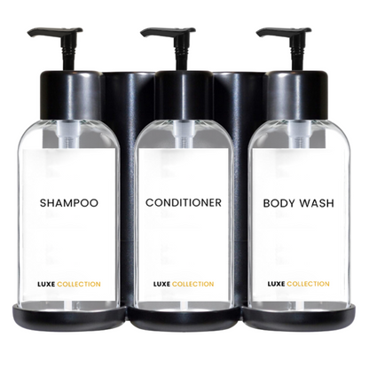 Triple Plastic Amenity Holder Black - Shampoo, Conditioner, and Body Wash (liquid not included)