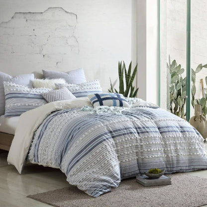 5PC Comforter Set - Cotton Dobby Clips Strip - Grey strip