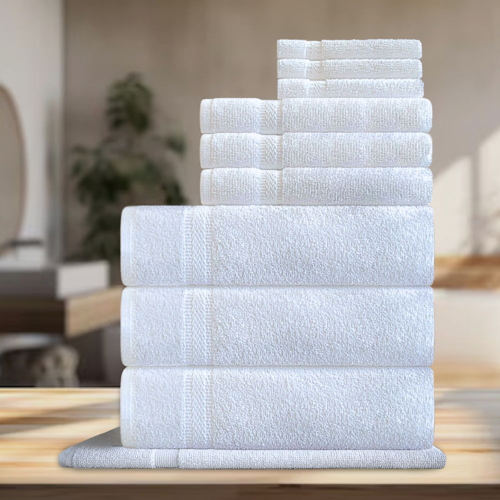10 Pcs towel set placed together on a table
