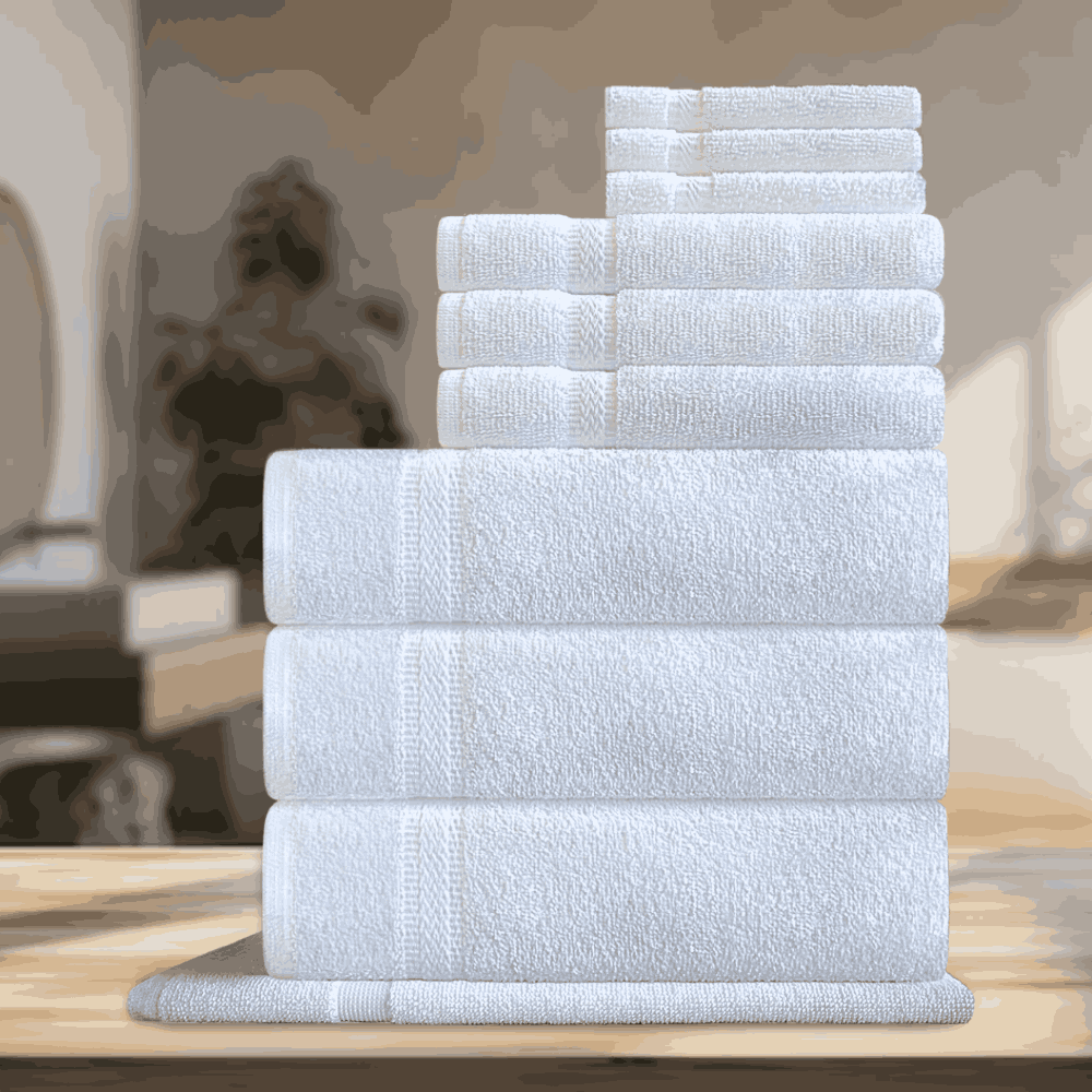 Hotel white 100% cotton towels Bath Towel (3pcs), Hand Towel (3pcs), Wash Cloth (3pcs), Bath Mat (1pcs)