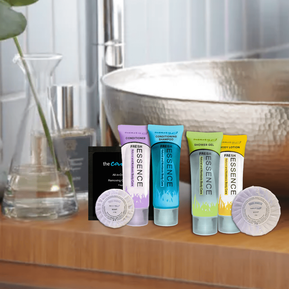 Luxury Hotel Toiletries Set - Combo of Shampoo, Shower Gel, Body Lotion, Conditioner, Soaps, and Make-up Wipes.