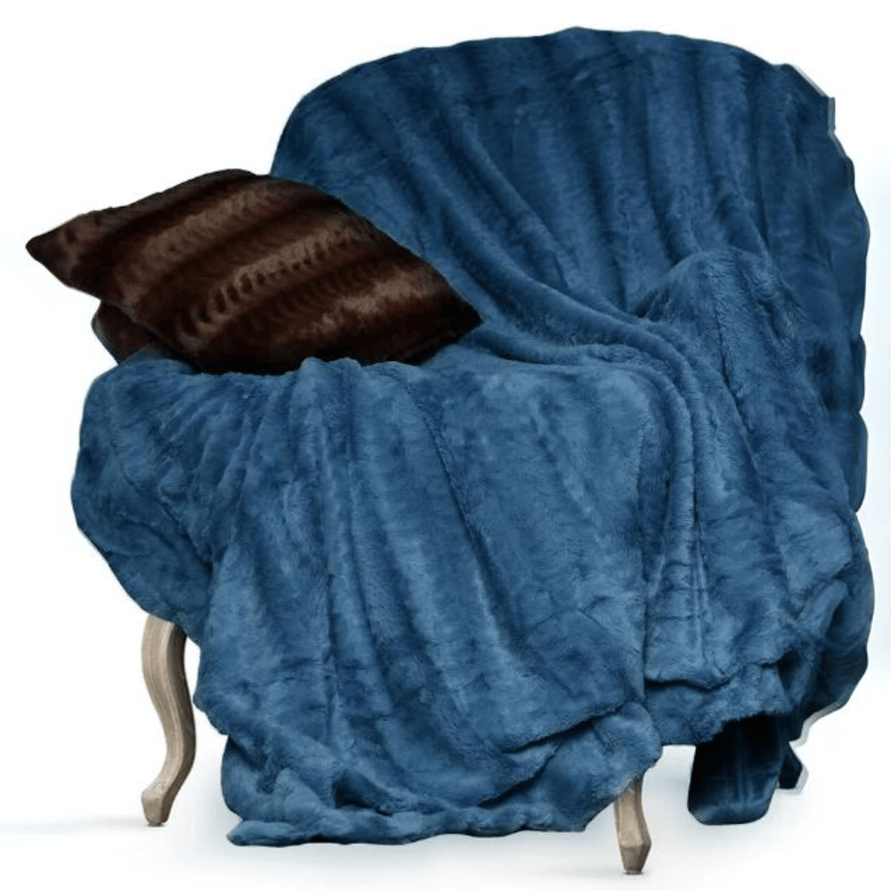 Reversible Lightweight Faux Fur Throw Blanket 50 X 60 Blue on Chair