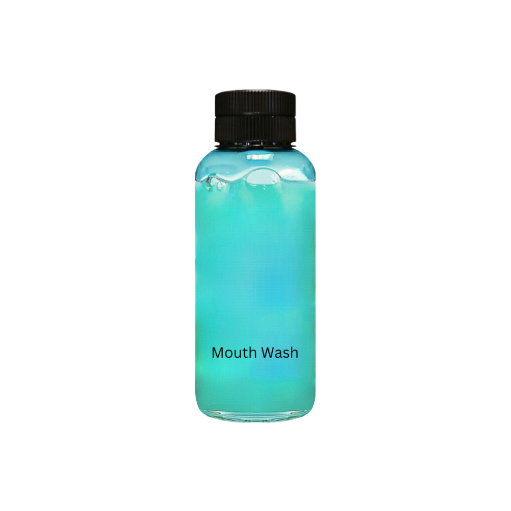 Mouth Wash in a transparent bottle with a black cap