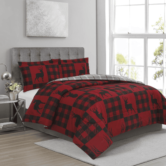 Buffalo Plaid Check Deer Comforter Set - 3 Pieces