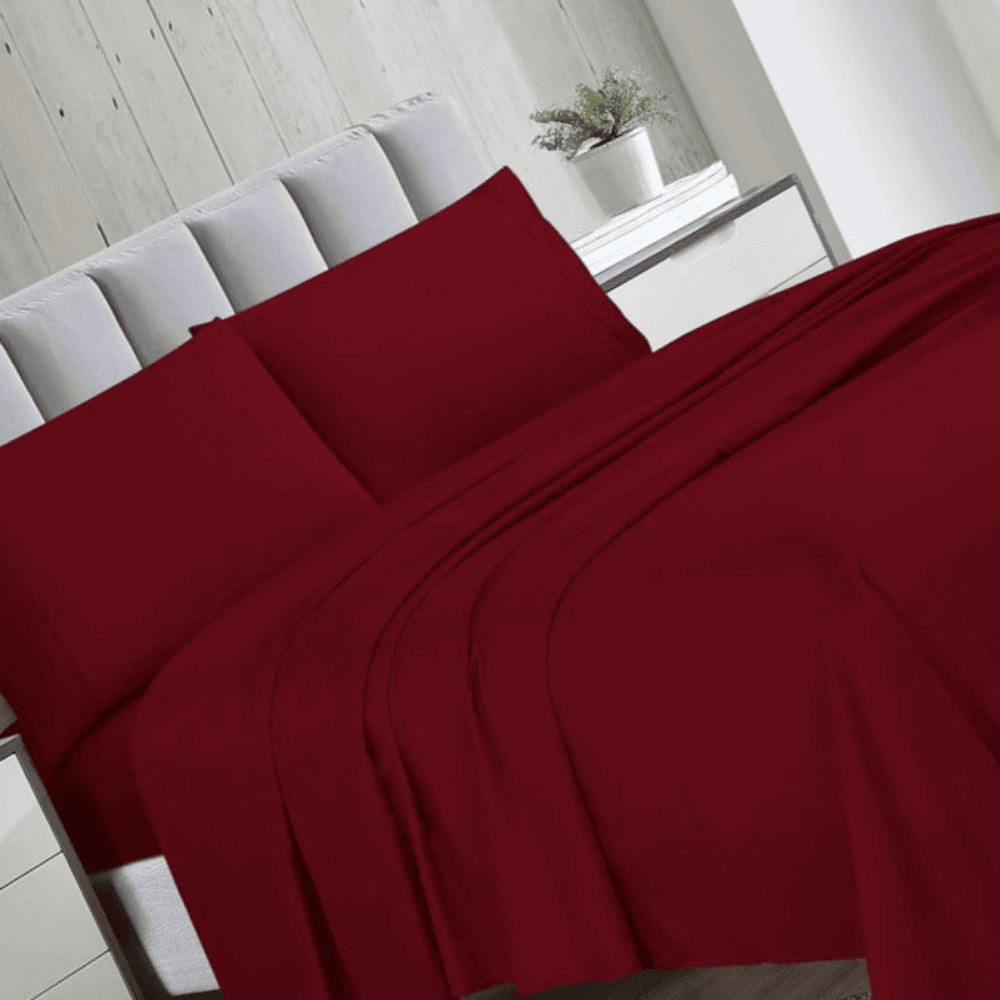 4 Pieces Bed Sheet Set - Burgundy