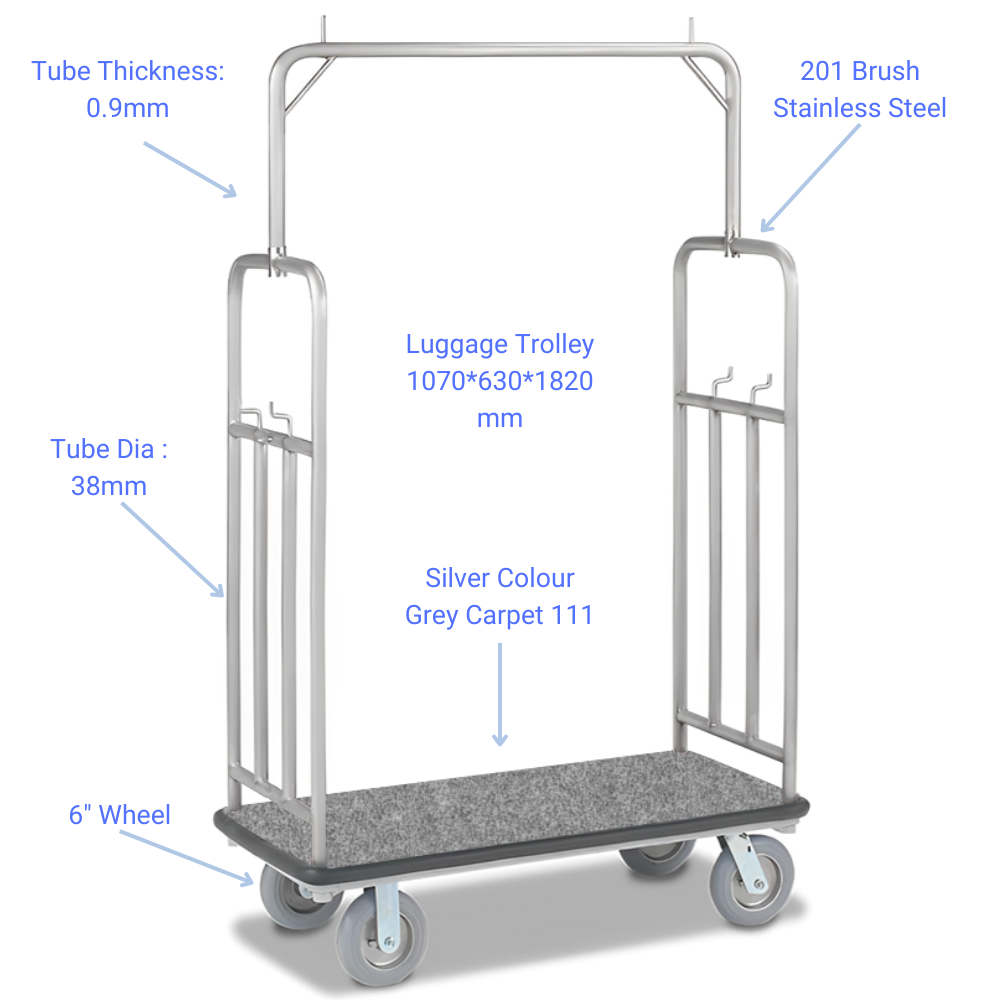 Hotel & Condo Bellman Luggage Cart Stainless Steel Trolley