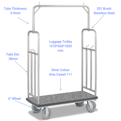 Hotel & Condo Bellman Luggage Cart Stainless Steel Trolley