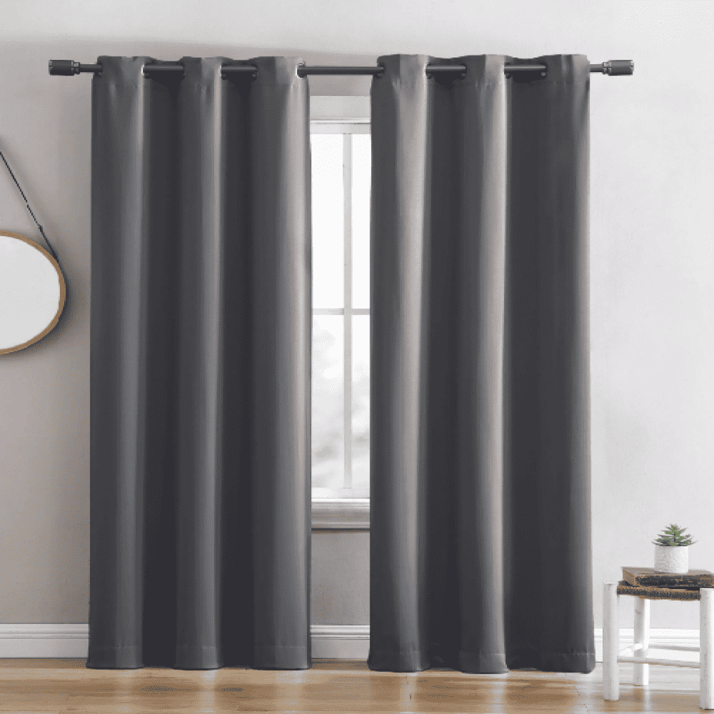 Ring Top Solid Blackout Thermal Grommet Single Curtain Panel Charcoal