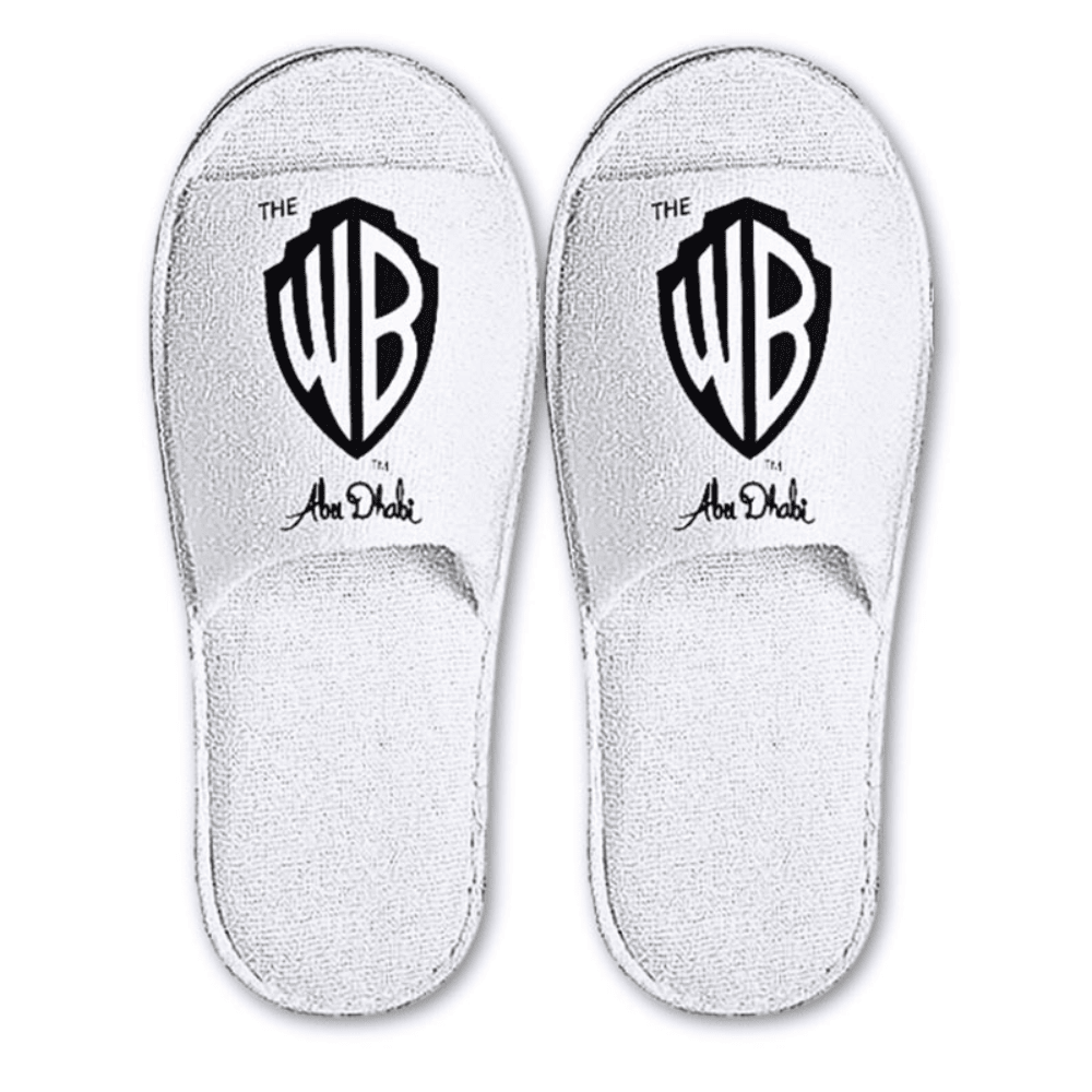 Embroidered WB Logo White Open Toe Slippers.