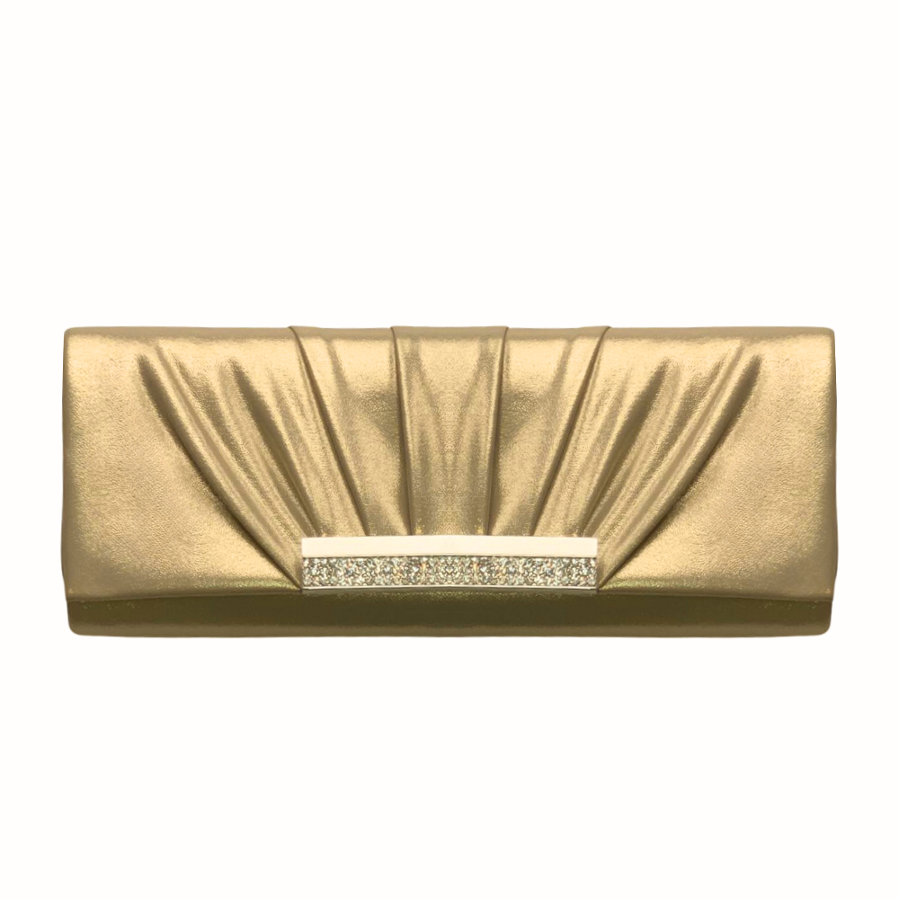 Jewel Accent Pleated Clutch- Gold