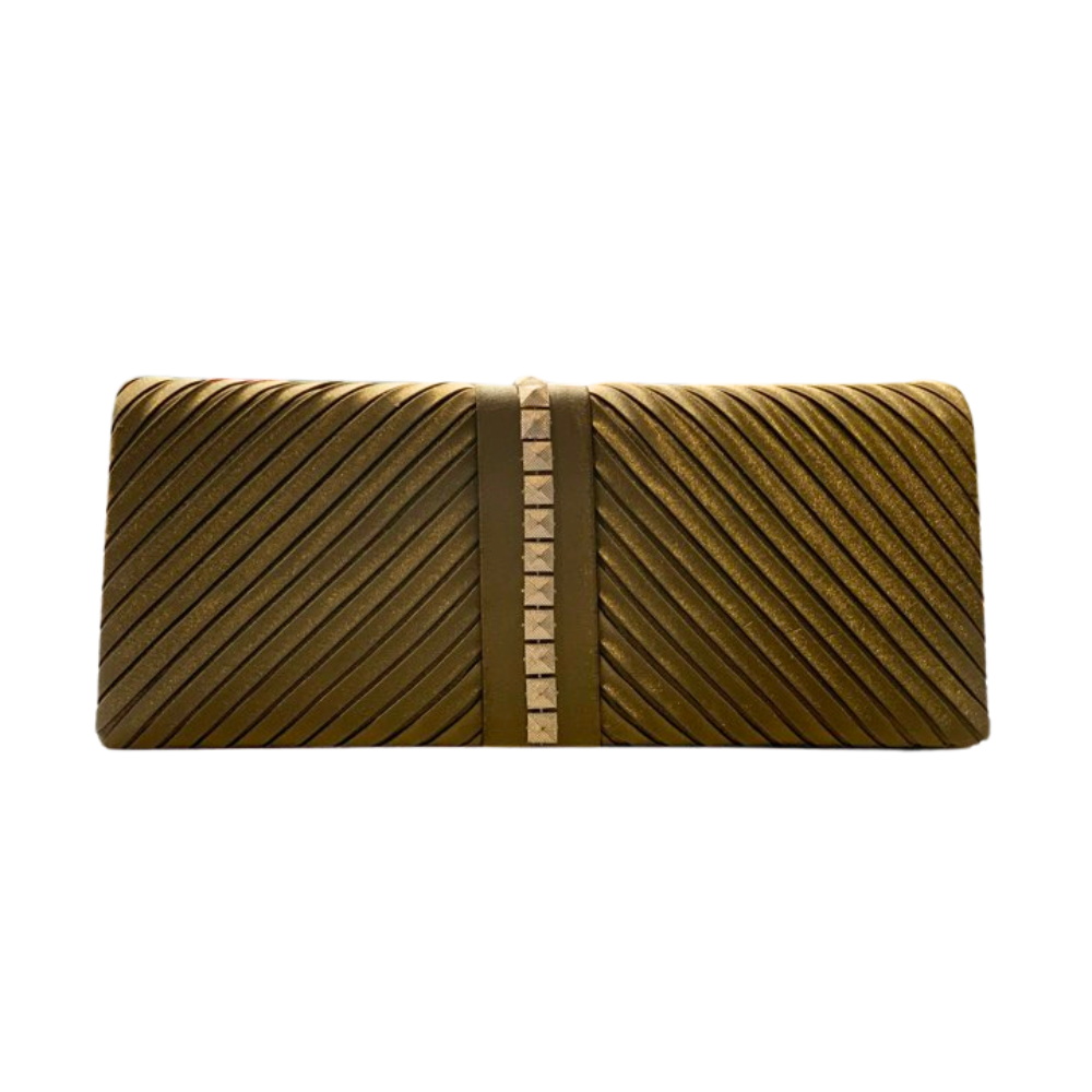 Satin Pleated Clutch with Rhinestones gold Clutch