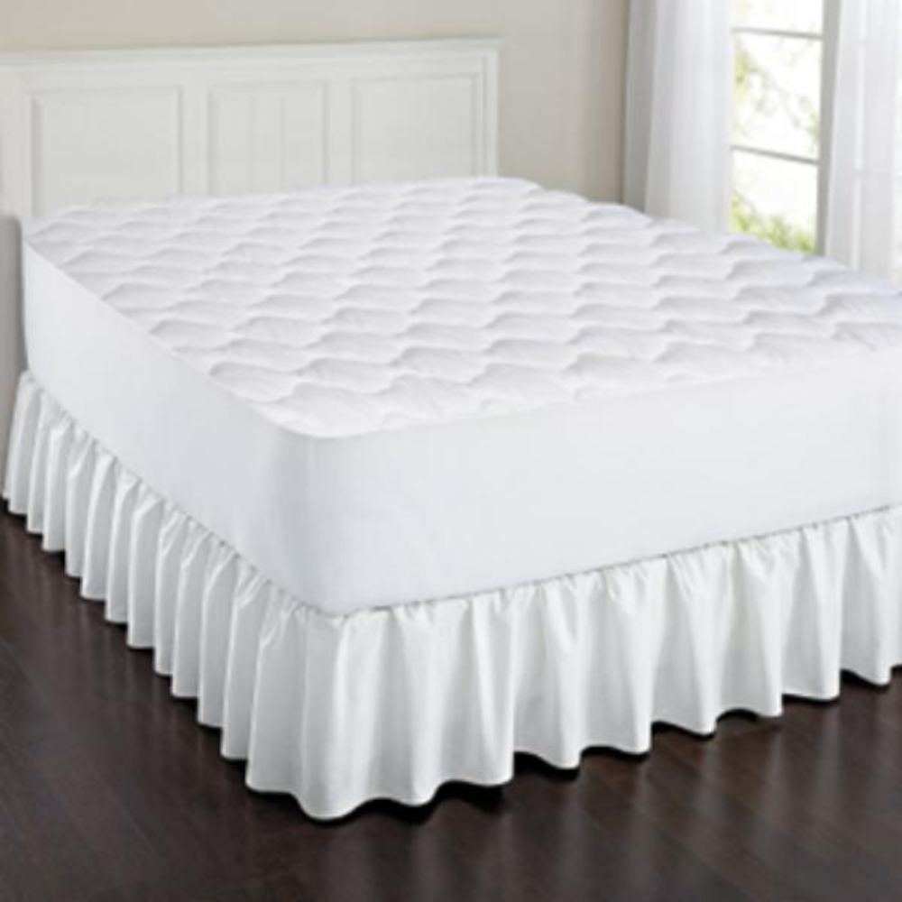 White Fitted Elastic Skirt Quilted Mattress Pads Lightweight twin-size mattress protector on sale, crafted with anti-bacterial technology and decorative patterns for dorm rooms or budget hotels