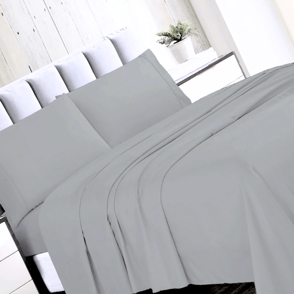 4 Piece Microfiber Solid Color Bed Sheet Set - Alloy Grey 