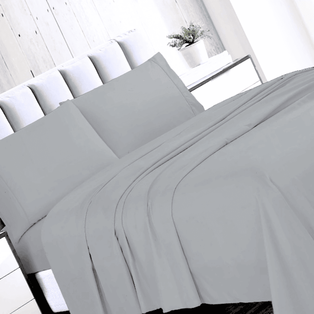 4 Piece Microfiber Solid Color Bed Sheet Set - Alloy Grey 