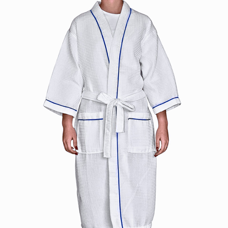 Waffle Kimono Bathrobe, a luxurious blend of style and functionality - Blue