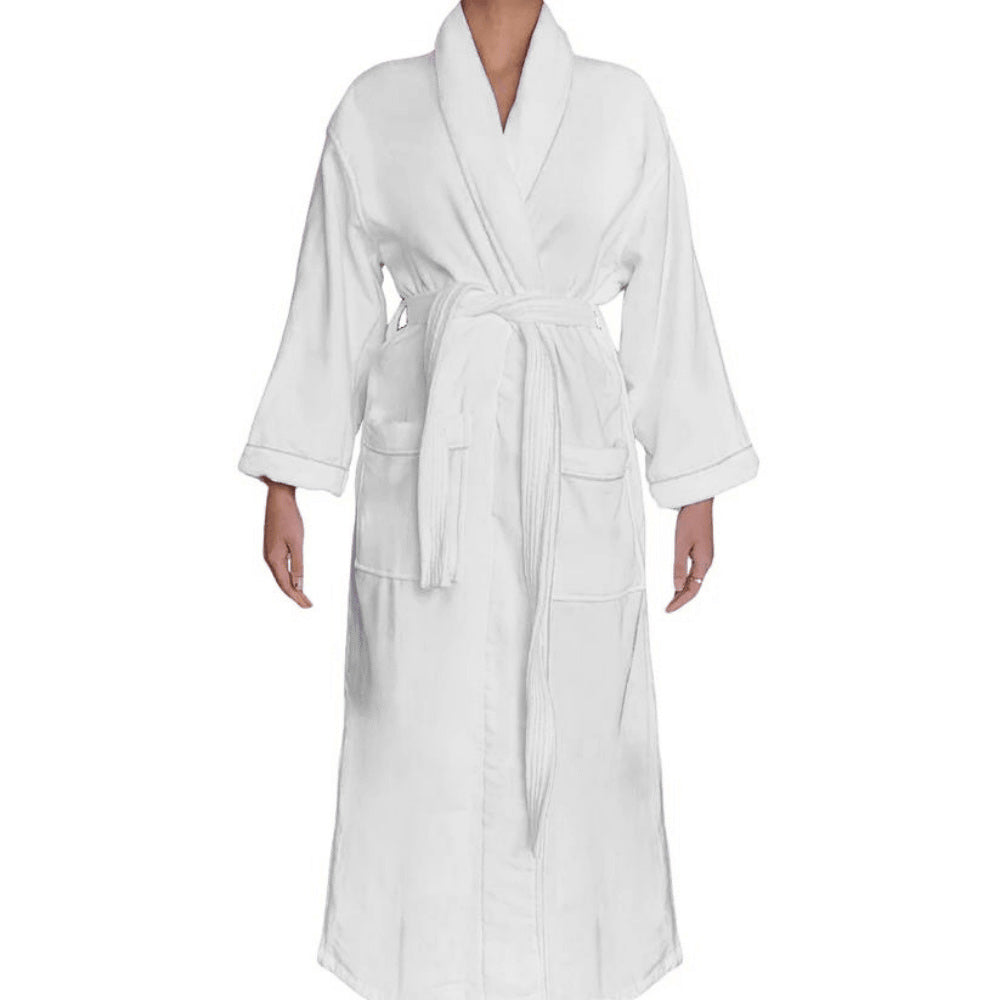 Luxuorist Plush Velour Shawl Bathrobe-Silver Piping