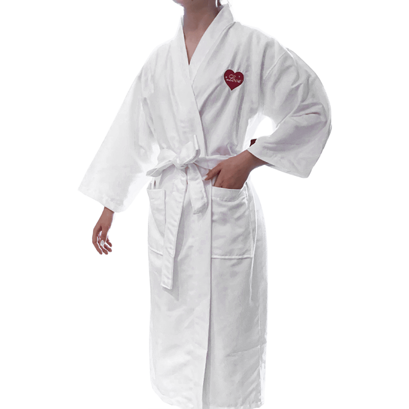 Microfiber Bathrobe with Embroidered Heart - side view