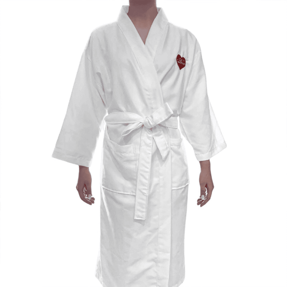 Microfiber Kimono Bathrobe with Embroidered Heart