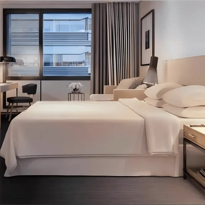 Custom Design Bed Skirts (5 Open-Pleat Design) - Premium Bedskirts from HYC Design Standard bed hugger with lightweight waterproof and anti-bacterial construction, designed for stylish and functional use in hotels