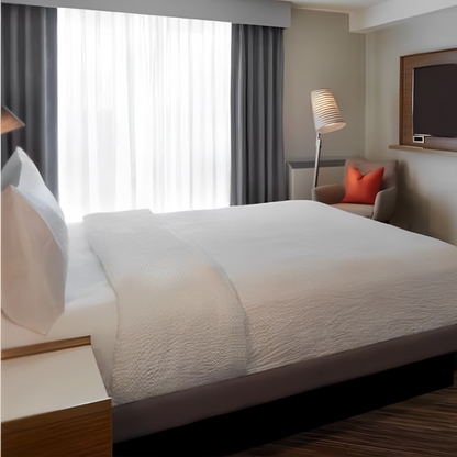 Custom Design Bed Skirts (5 Open-Pleat Design) - Premium Bedskirts Premium queen-size bed hugger featuring anti-allergy materials and temperature-controlled design, ideal for high-end hotel chain guest rooms