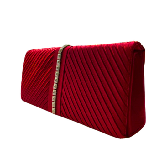 Satin Pleated Clutch - Red