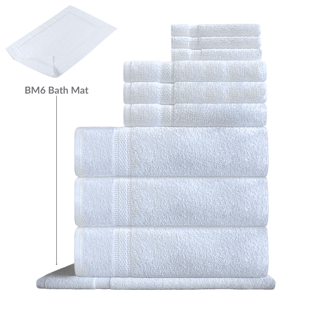 Bath Towel (3pcs), Hand Towel (3pcs), Wash Cloth (3pcs), Bath Mat (1pcs)