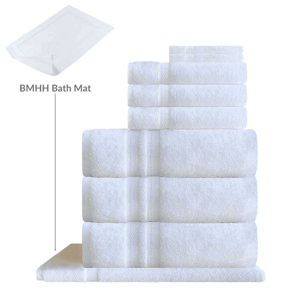 Durable and elegantly styled towels, available wholesale, designed to suit the needs of washrooms in hotels, Airbnbs, and vacation homes Bath Towel (3pcs), Hand Towel (3pcs), Wash Cloth (3pcs), Bath Mat (1pcs)