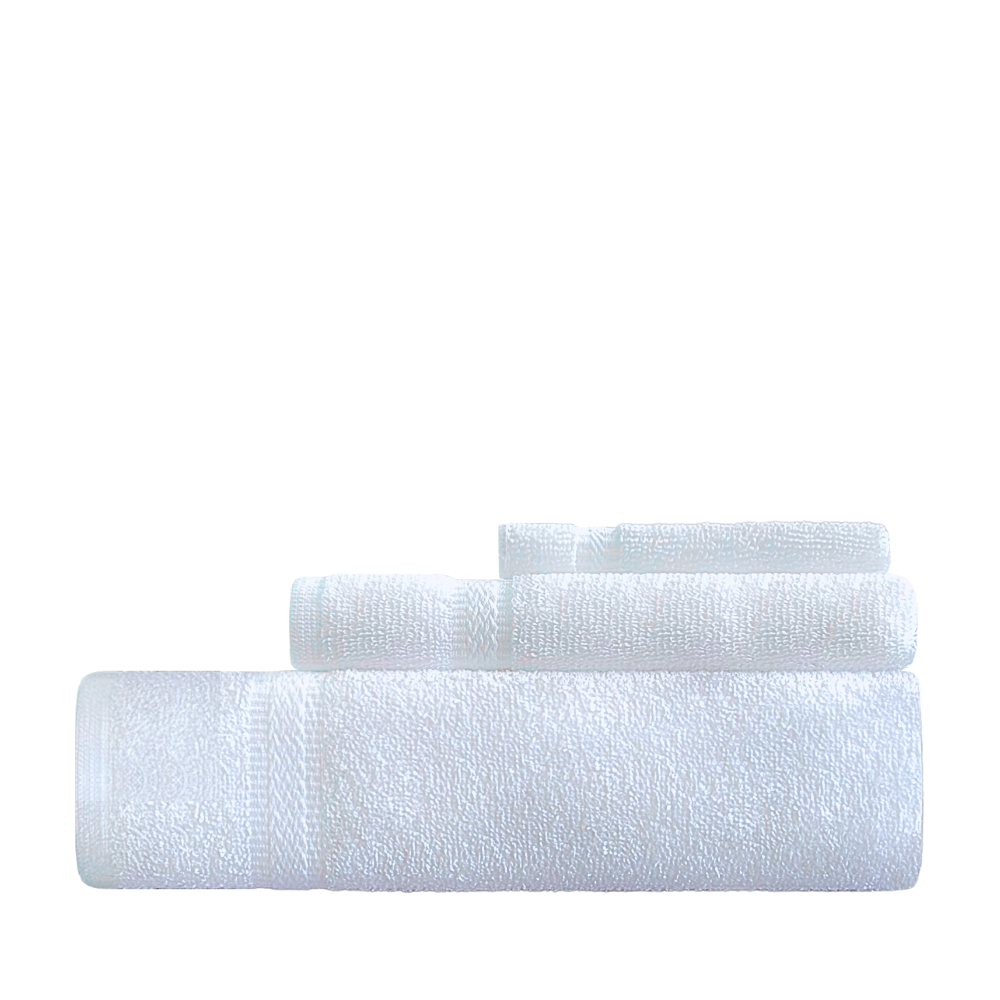 3 different towels placed together in a white background