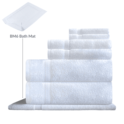 White 100% cotton towels wholesale - Bath Towel (2﻿pcs), Hand Towel (2pcs), Wash Cloth (2pcs), Bath Mat (1pcs)