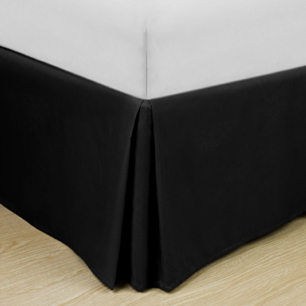 Soft Classic Microfiber Solid Bed Skirt Black Twin-size bed hugger on sale, featuring waterproof and anti-bacterial properties for stylish and sustainable Airbnb rentals or hotels