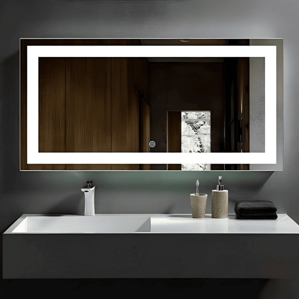 Hotel bathroom mirror with LED lights, Dimmable, With switch button