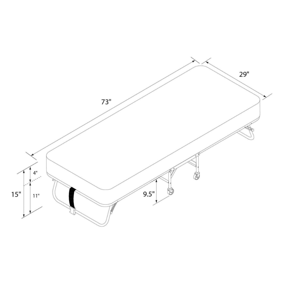 Folding Roll Away Guest Bed with 5" Mattress - Dimension