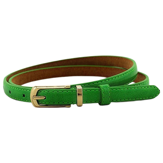 Female Green Belt with a pin buckle in a white background
