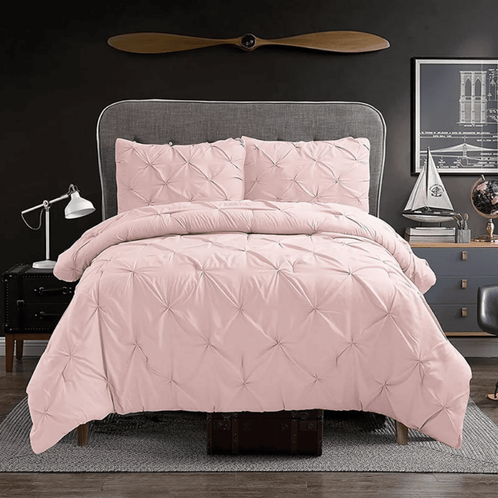 3pc Pintuck Duvet Cover Set / Blush