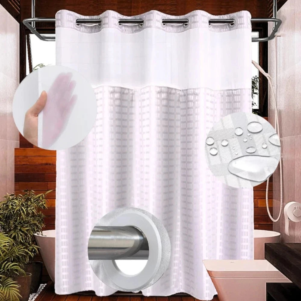 Hook Less Shower Curtain 1 Piece with Translucent Window