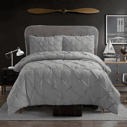 3pc Luxury Pintuck Duvet Cover Set / Grey