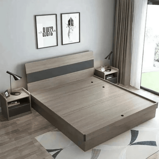 Modern Wood bedroom set with side stands and storage