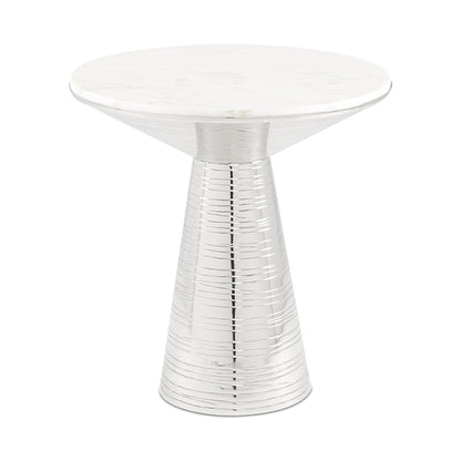 Valentine End Table- White Marbel with Silver Frame