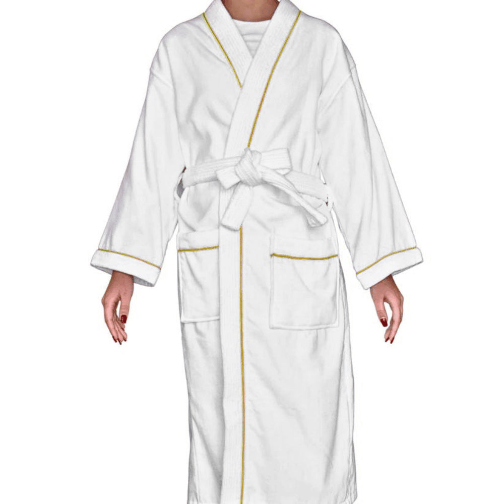 Velour Terry Kimono Bathrobe- Yellow piping