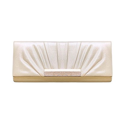 Jewel Accent Pleated Clutch- Pearl White