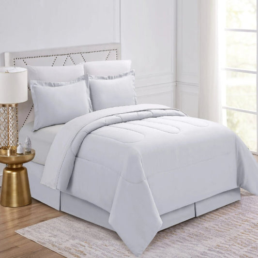 Pinch Pleat 8 Piece Comforter + Sheets Set white