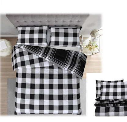 Ultra Soft 3 Pieces Comforter - Buffalo Check Black & White Reversible