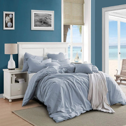 3 Pieces Set Prewashed Cotton Duvet Cover Set - Blue