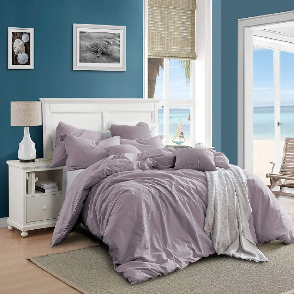 3 Pieces Set Prewashed Cotton Duvet Cover Set - Light Grey